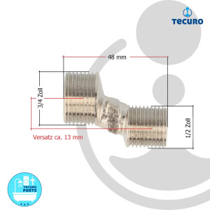 tecuro S-Anschluss für Wandarmaturen 3/4 x 1/2 Zoll, Messing vernickelt