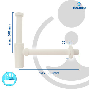 tecuro DESIGN Flaschen-Geruchsverschluss 1 1/4 Zoll x Ø 32 mm, Kunststoff ABS weiß matt