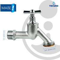 tecuro Auslaufventil 1/2 Zoll, Knebeloberteil, Schlauchtülle, Wandrosette - Messing mattverchromt