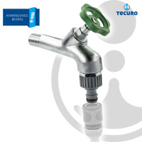 tecuro Auslaufventil 1/2 Zoll, Handrad-Oberteil, Steckkupplung, Wandrosette, Dichtband - Messing mattverchromt