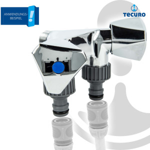 tecuro Doppel-Geräteventil mit 2 Abgängen - Messing hochglanzverchromt