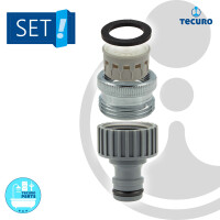 tecuro Aufnahme Adapter Übergangsstück M22 x 1 IG mit Strahlregler x 3/4 Zoll AG, Steckkupplung, MS hochglanzverchromt