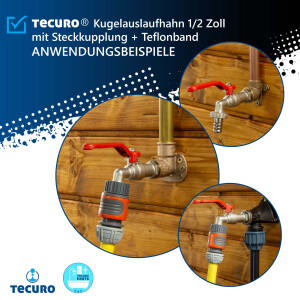 tecuro Kugelauslaufhahn Griff rot, 1/2 Zoll, mit Schlauchtülle, MS vernickelt