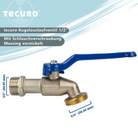 tecuro Kugelauslaufhahn Griff blau, 1/2 Zoll, mit Schlauchtülle, MS vernickelt
