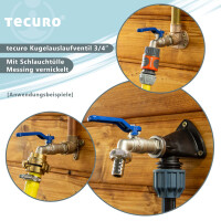 tecuro Kugelauslaufhahn Griff blau, 3/4 Zoll, mit Schlauchtülle, MS vernickelt