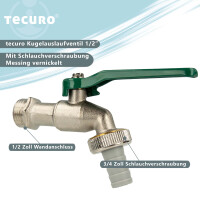 tecuro Kugelauslaufhahn Griff grün, 1/2 Zoll, mit Schlauchtülle, MS vernickelt