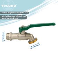 tecuro Kugelauslaufhahn Griff grün, 1/2 Zoll, mit Schlauchtülle, MS vernickelt