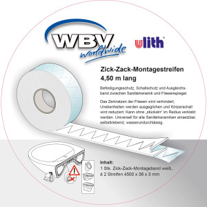 Ulith Zick-Zack Montagestreifen, Montageband, selbstklebend, 36 x 3 x 4500 mm, weiß