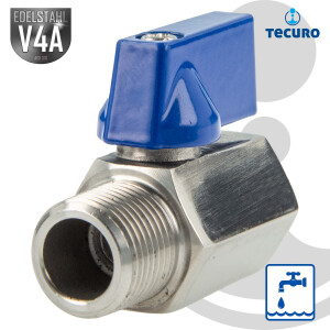 tecuro Mini Kugelhahn Edelstahl V4A (AISI 316), 1/2 Zoll...