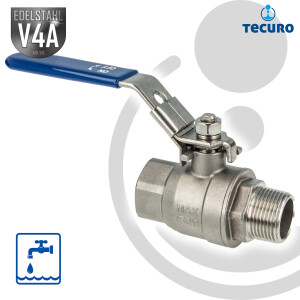 tecuro Edelstahl V4A (AISI 316) Kugelhahn 1/2 Zoll DN 15, AG/IG, PN 64, absperrbar