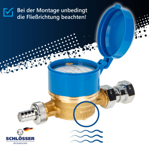 JS Zapfhahnzähler - Wasserzähler Kaltwasser, Länge 110 mm, 3/4 Zoll Anschlussgewinde, mit aktueller Eichung