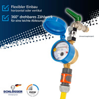JS Zapfhahnzähler - Wasserzähler Kaltwasser, Länge 110 mm, 3/4 Zoll Anschlussgewinde, mit aktueller Eichung
