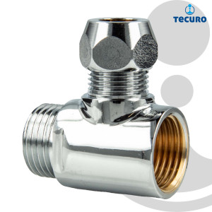 tecuro 2-Wege Verteiler T-Stück 1/2 IG x Ø 10 mm Quetsche x 1/2 AG Messing verchromt