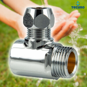 tecuro 2-Wege Verteiler T-Stück 1/2 IG x Ø 10 mm Quetsche x 1/2 AG, Messing verchromt