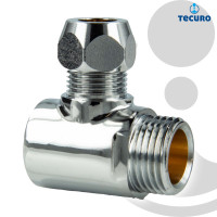tecuro 2-Wege Verteiler T-Stück 1/2 IG x Ø 10 mm Quetsche x 1/2 AG Messing verchromt