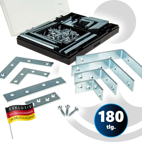 MASTERPROOF PROFESSIONAL Winkelverbinder & Flachverbinder Sortiment 180-teilig, mit Schrauben