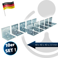 MASTERPROOF PROFESSIONAL Lochplattenwinkel-Set 40 mm x 40 mm x 40 mm x 2 mm, 10-teilig, feuerverzinkt