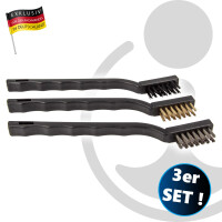 EUROTOOLS Drahtbürstensatz 3-teilig, Stahl-,Messing- und Kunststoffborsten, 175 mm