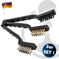 EUROTOOLS Drahtbürstensatz 3-teilig, Stahl-,Messing- und Kunststoffborsten, 175 mm