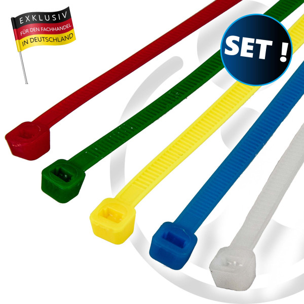MASTERPROOF PROFESSIONAL Kabelbinder-Set 4,5 x 300mm, Nylon, 50-teilig, je 10 x rot, gelb, grün, blau & weiß