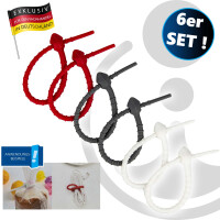EUROTOOLS Silikon-Kabelbinder-Set 6,5 mm x 175 mm, 6-teilig, je 2 x rot, weiß und grau