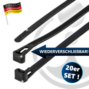 MASTERPROOF PROFESSIONAL Kabelbinder 7,2 mm x 350 mm, wiederverschließbar, 20 Stück, schwarz, UV-beständig
