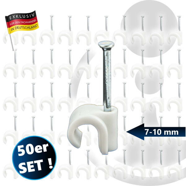 EUROTOOLS Nagelschellen für Kabel Ø 7- 9 mm, 50 Stück, mit Stahlnagel 25 mm