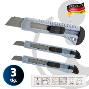 MASTERPROFF PROFESSIONAL Cuttermesser Set 3-tlg. Abbrechmesser 1x18mm + 2x9mm Abbrechklingen Paketmesser
