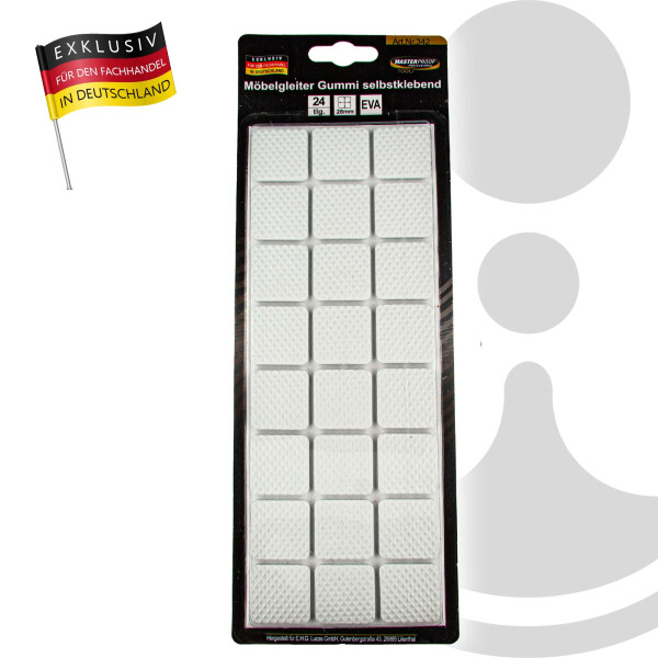 MASTERPROOF PROFESSIONAL Möbelgleiter 28 x 28 mm, Gummi, weiß, selbstklebend 24 Stück