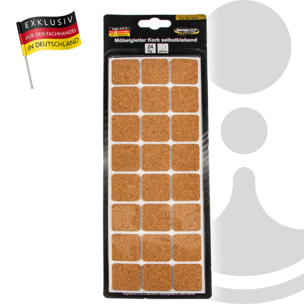 MASTERPROOF PROFESSIONAL Möbelgleiter 28 x 28 mm, Kork, selbstklebend 24 Stück