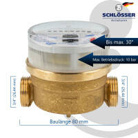 JS Einstrahlzähler ETK (Kaltwasser) bis 30 Grad - Länge 80 mm, 3/4 Zoll AG - Q3=2,5 / R40