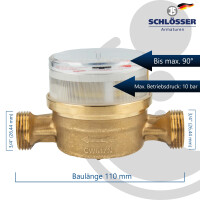 JS Einstrahlzähler ETW (Warmwasser) bis 90 Grad - Länge 110 mm, 3/4 Zoll AG - Q3=2,5 / R40