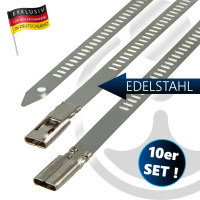 MASTERPROOF PROFESSIONAL Edelstahl Kabelbinder, 10-teilig, rostfrei und hitzebeständig, 200-350 mm