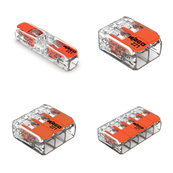 WAGO COMPACT-Verbindungsklemme 221-41x -Leiter-Klemme für alle Kabel bis 4 mm²