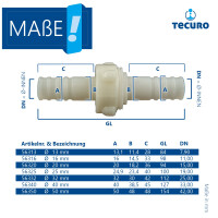 tecuro Schlauchkupplung 3/3, mit Edelstahlschlauchschellen - Nylon weiß