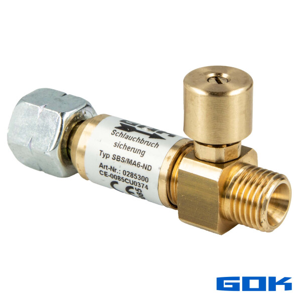 GOK Schlauchbruchsicherung SBS/MA G 1/4 LH-ÜM x G 1/4 LH-KN 50 mbar Niederdruck