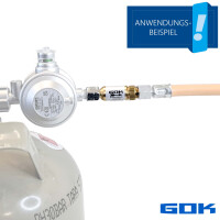 GOK Schlauchbruchsicherung SBS/AU G 1/4 LH-ÜM x G 1/4 LH-KN 50 mbar Niederdruck