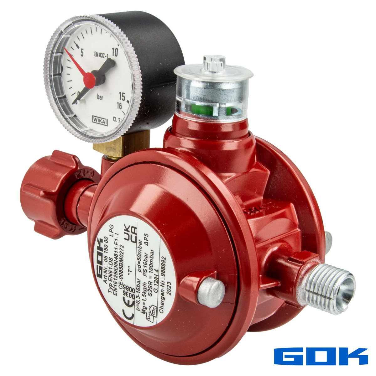 Regler Schlauch Set GOK Typ EN61 1,5 kg/h 50 mbar KLF x G 1/4 LH-ÜM