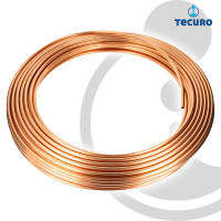 tecuro Kupferrohr, weich R220, RAL-DVGW, Ø 12 x 1,0 mm, Meterware als Ring gewickelt, nach EN 1057, DVGW