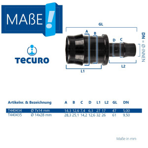 tecuro Schlauchverbinder gerade, 10 bar, mit Edelstahlschlauchschellen - Nylon schwarz
