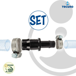 tecuro Schlauchverbinder reduziert Ø 14 mm x Ø 21 mm, mit Edelstahlschlauchschellen - Nylon schwarz