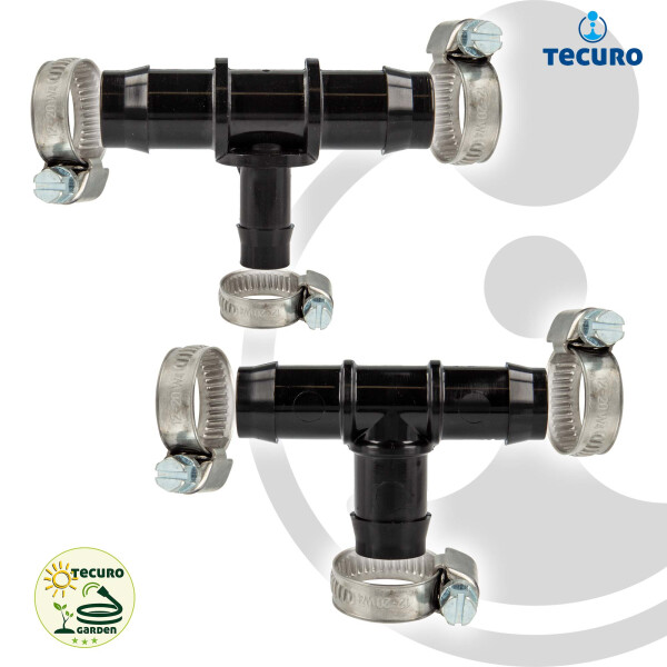 tecuro Schlauchverbinder T-Stück, 10 bar, mit Edelstahlschlauchschellen - Nylon schwarz