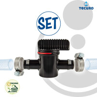 tecuro Schlauchverbinder mit Absperrhahn, 10 bar, mit Edelstahlschlauchschellen - Nylon schwarz