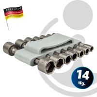 MASTERPROOF PROFESSIONAL Stecknuss - Satz 14-tgl. für Akkuschrauber 5,5 bis 12 mm und 3/16" bis 7/16"