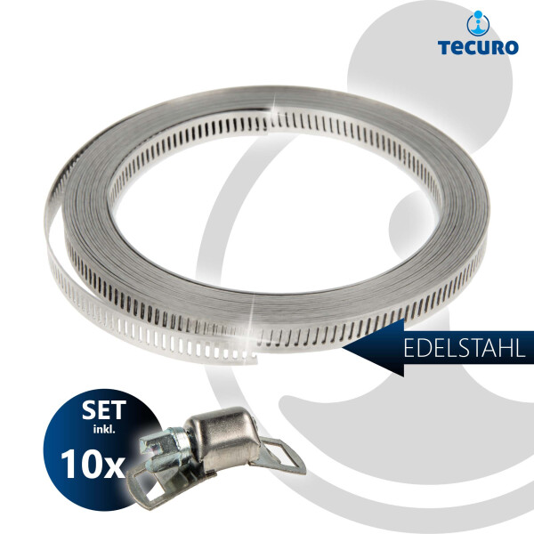 tecuro Schlauchschellen Endlosband Set: 5 Meter, Bandbreite 9 mm inkl. Schlösser