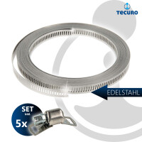tecuro Schlauchschellen Endlosband Set: 5 Meter, Bandbreite 9 mm, inkl. 5 Schlösser