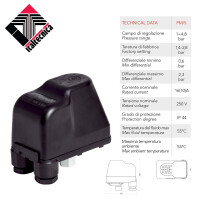 ITALTECINCA PM/5 Druckschalter 1 - 4,8 bar, 1/4 Zoll IG - 250V AC -10/16 A IP 44 - für Druckwasserkessel
