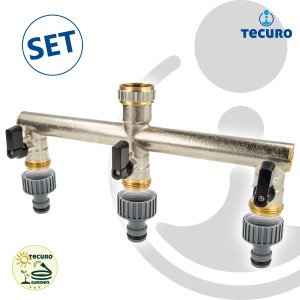 tecuro 3-Wege Verteiler 3/4 Zoll mit 3 x Kugelventil und Steckkupplungen, MS-vernickelt