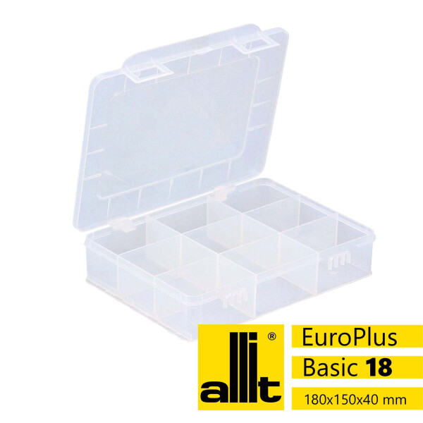 Allit Sortimentskasten EuroPlus Basic18/9, 9 Fächer, feste Einteilung, 180 x 150 x 40 mm, transparent