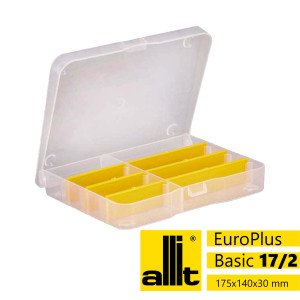 Allit Sortimentskasten EuroPlus Basic17/2-6, 2-8 Fächer,6 flexible Trennstege, 175 x 140 x 30 mm, transparent/gelb